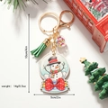 Porte-clés de bonhomme de neige de Noël avec boule à paillettes et gland vert - Bonhomme de Neige Boule de Neige