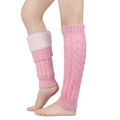 Detail of pink cable knit leg warmers showing the thick fleece lining and warm texture - Plush Lined Cable Knit / Pink