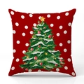 Funda de cojín roja con árbol de Navidad y lunares para decoración festiva de sofá - Rojo-Árbol de Navidad-Lunares