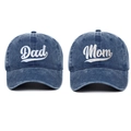 Detailed embroidery of Dad and Mom letters on vintage washed navy cotton baseball caps - One Size / Navy Blue