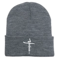Graue Strickmütze mit weißer Yeshua Kreuz-Stickerei für winterliche Wärme und Stil - Medium Heather Grau