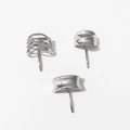 Three-piece S925 sterling silver geometric earring set with minimalist metallic finish - Mixed Three-Piece Set / Silver