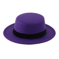 Classic purple wool boater hat with a wide black grosgrain ribbon for winter fashion - Purple With Ribbon