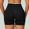 Nahtlose schwarze Yoga-Shorts mit hoher Taille, weißem Saum und Push-Up-Naht - S / Schwarzweiß