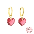 925 sterling silver gold hoop earrings with heart-shaped red crystal drops - Gold-Rose Red