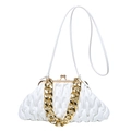 White matelassé shell bag with golden kiss-lock and chunky chain handle - White