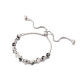 Adjustable silver chain bracelet with white marble beads and metallic accents - Dalmatian Jasper Steel Color (KB151891-Z)