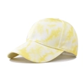 Close-up of yellow and white tie-dye cotton baseball cap with six-panel construction - Adjustable / Bright Yellow White Tie-Dye (16)