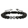 Handmade beaded bracelet with black lava stone and spotted jasper on adjustable cord - Lava Stone & Snowflake Obsidian
