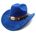 Blue faux suede western cowboy hat with studded leather band and bull head emblem - M (56-58cm) / Sapphire Blue
