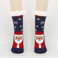Chaussettes de Noël épaisses avec motif Père Noël et doublure chaude en peau de mouton - Taille unique / Père Noël Bleu Marine Flocon