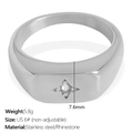 Minimalist silver stainless steel ring featuring a square face and star-set rhinestone - US 6# / Wide Oval Star Style (JZ74) / Silver