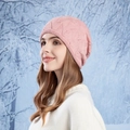 Pink knitted slouchy beanie with wave pattern and tiny rhinestones for winter warmth - Pink