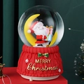 Macro shot of Santa Claus on yellow moon inside a crystal ball with red knitted base - Christmas Moon (2208) / 8cm Music + Light