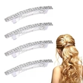 Set of 4 silver rhinestone spring hair clips with crystal accents shown on model - 4-Piece Style 9