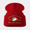 Rote Strickmütze mit US-Adler-Stickerei zum 250. Jahrestag und geripptem Design - Burgunderrot