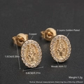 18k vergoldete Jungfrau Maria Ohrstecker mit AAA Zirkonia im ovalen Kreuz Design - ED09-1 Jungfrau Maria (Zirkonia-Rand) / Gold