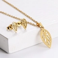 Golden hollow leaf jewelry set with matching pendant necklace and stud earrings - Leaf