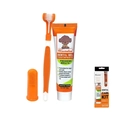 Pet dental care kit with orange 3-head toothbrush, finger brush, and vanilla toothpaste - 93310: Vanilla Flavor Triple Head Toothbrush Set