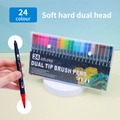 Set of 24 colors dual tip brush pens in storage box for art drawing and sketching - 24 Colors Black Barrel