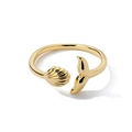 Dettaglio dell'anello regolabile oro 18k con coda di balena e conchiglia lucida - Conchiglia e Coda di Balena / Oro
