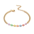 Detail of gold plated chain with colorful enamel flowers and lobster clasp adjustment - Rainbow Enamel Flowers