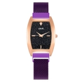Elegant rose gold tonneau starry dial quartz watch with purple mesh magnetic strap - Purple