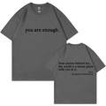 T-shirt en coton gris foncé à col rond avec slogan minimaliste you are enough imprimé - S / Hauts / Gris foncé