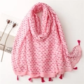 Pink ethnic cotton scarf featuring white fan prints and matching fringe tassels - Pink & White Fan Shape (SL2302-036)