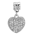 Silver heart-shaped charm bead with sparkling clear zircon stones for DIY bracelets - White Heart Pendant Bead (#46)