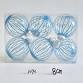 Set of six 8cm transparent Christmas balls with blue glitter vertical stripes and silver hooks - Transparent Blue Stripe Glitter Ball (6pcs/8cm)