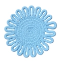 Blue hand-woven cotton rope coaster with spiral pattern and looped edge on white background - Sky Blue