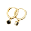 Elegant gold S925 silver hoop earrings with micro-set zircons and black gemstone charm - 925 Silver / Black Zircon - Gold