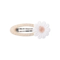 Handmade beige knitted daisy flower hair clip for girls with white floral embroidery - Style 17-Beige Woven Daisy Pink Center BB Clip