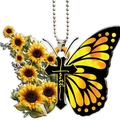 Macro detail of acrylic sunflower butterfly cross pendant with faith text and chain - Faith Sunflower Style / Standard