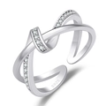 Silver hollow adjustable ring with twisted pavé diamond design and S925 stamp - Intertwined Pave / Platinum Color-J350