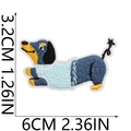 Detailed size view of cartoon dachshund embroidery patch in blue and yellow colors - Size 21