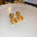 Elegant gold spherical stud earrings with arch pendant on white ceramic plate - Golden Spherical Triumphal Arch Drop