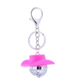 Portachiavi con palla disco e cappello da cowboy rosa con specchi riflettenti su fondo bianco - Portachiavi Cappello da Cowboy Rosa