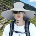 Men's outdoor wide brim sun hat in light grey color with breathable mesh and wind strap - 15cm Large Brim Light Grey
