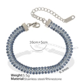 Dreireihiges blaues Strassarmband aus Edelstahl mit Silberbasis und Karabinerverschluss - Blau/Silber
