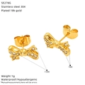 Detail view of 18k gold plated stainless steel bow earrings with size 11mm by 7mm - Exquisite Bowknot Style (SE278G)