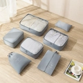 7-piece light gray travel organizer set with mesh panels on natural wood floor - Light Grey-7Pcs Set