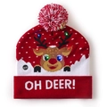 Christmas LED knitted hat with red reindeer design and OH DEER text in festive style - Wine Red Reindeer Christmas Hat