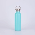 Tiffany blue vacuum insulated stainless steel water bottle with bamboo wood lid and handle - Blue (Wood Lid)