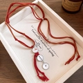 Collier bonhomme de neige mignon avec cordon en velours marron et gland rouge décoratif - Collier-Café-Rouge-Blanc