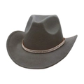 Detail of dark grey felt cowboy hat featuring a sparkling rose gold rhinestone band - Small Wide Rhinestone / Gray