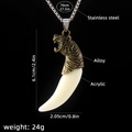 Bronze wolf tooth pendant necklace in acrylic and stainless steel with size specs - Wolf Tooth No.15 + 70cm Steel Chain