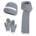 Winter 3-piece knit set in grey and white stripes with beanie scarf and gloves - Light Gray