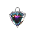 Rainbow heart-shaped birthstone pendant with silver claw setting and top hanging loop - No.15 Aurora Multicolor (Steel Setting)